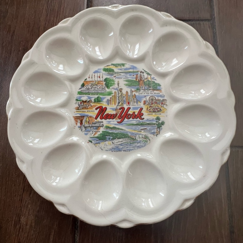 Rare Vintage Ceramic 60s Egg Platter New York American Legion Souvenir 1962